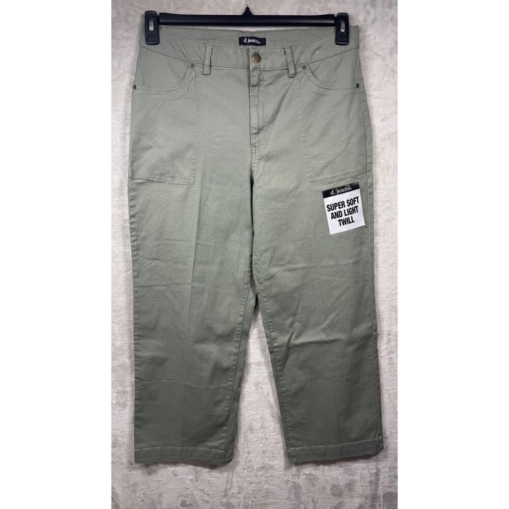 d.jeans NEW Womens 14 Twill High Waist Wide Leg Jean Green Zipper Stretch